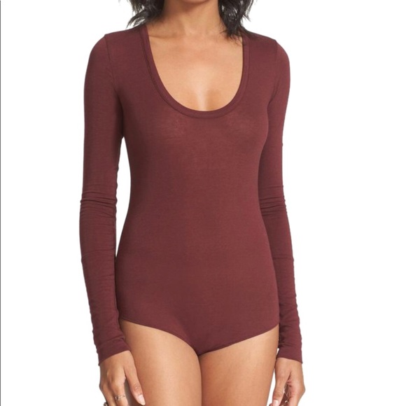 Free People Easy Peasy Scoop Neck Bodysuit {Wine}M - Picture 2 of 7